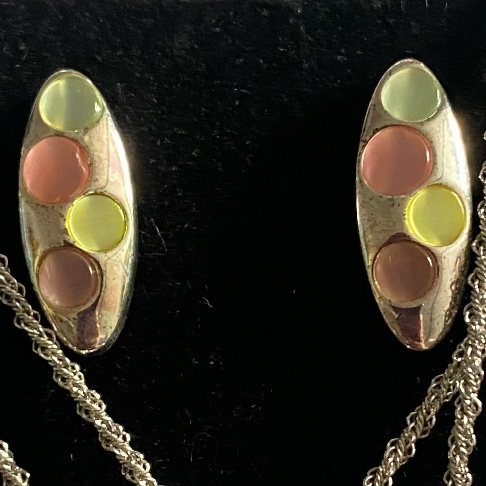 Rare! Vintage Whiting Davis Silver Earrings Pendant & Intricately Woven Chain Se